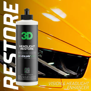 3D Headlight Restore GLW Series | Restores & Polishes Headlights | Removes Dullness, Yellowing and Oxidation | Crystal Clear Optics | Improves Original Clarity | Great for Cars, Trucks, SUVs, RVs 8 oz