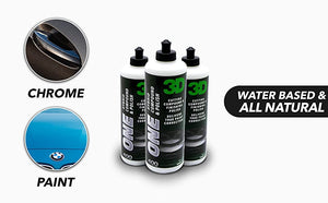 3D ONE Hybrid compound and polish is water based, natural and usable on chrome and paint Available at 3D Car Care Miami store and www.3dcarcaremiami.com